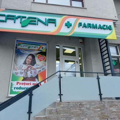 Decorari geamuri Catena Craiova, Colantare geamuri Farmacia Catena Craiova, Reclame Farmacii, Reclame Farmacia Catena Craiova, colantare geamuri Craiova